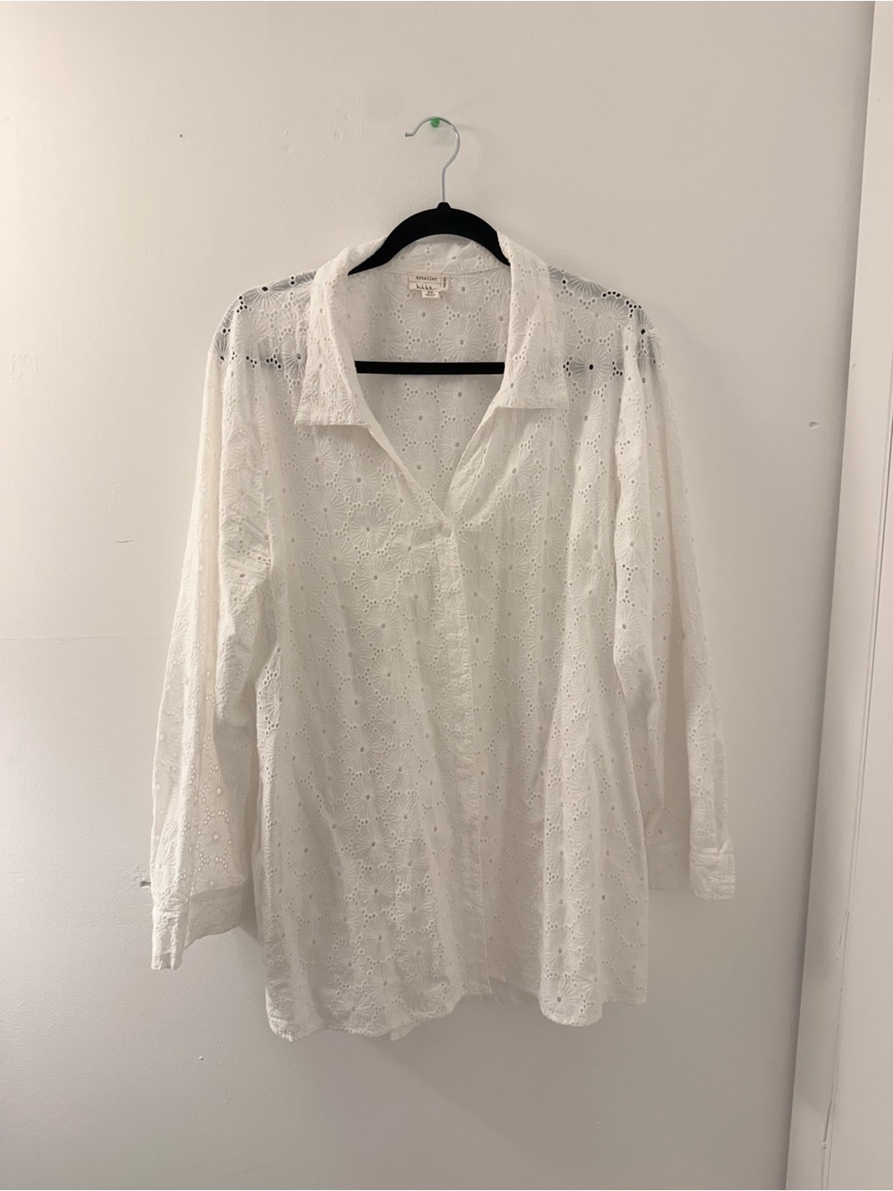 White Eyelet Cotton Button-Front Tunic Top